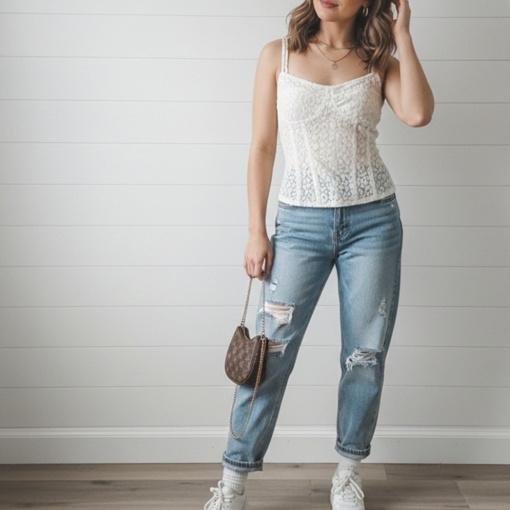 NWT PrettyLittleThing Cream Lace Corset Top // Size 12